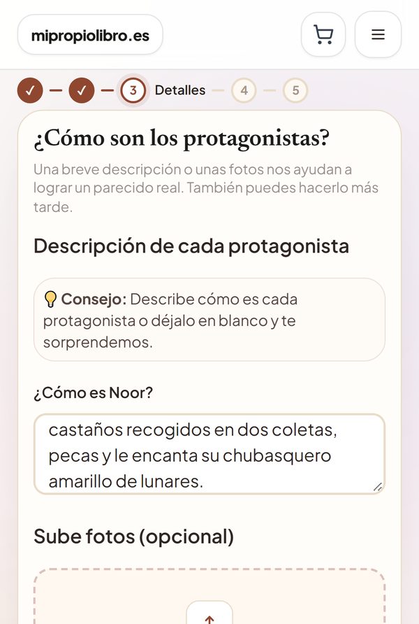 Paso 3: una breve descripción de Noor y, debajo, la opción de subir fotos