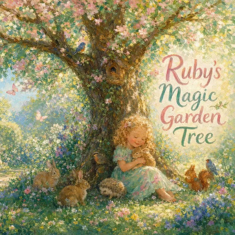 Portada del libro infantil personalizado El árbol mágico del jardín de Ruby