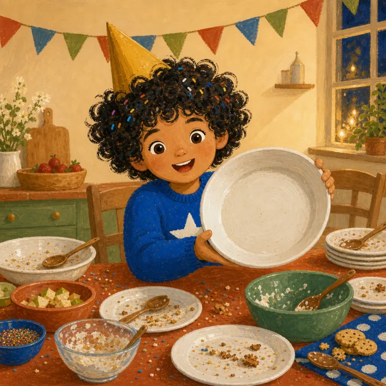 Jesse levanta un plato vacío cuando ya se lo han comido todo